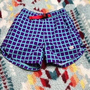 Topo Designs Purple and Teal Grid Athletic Shorts
